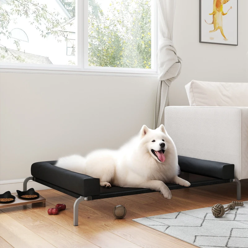 PawHut Lit surélevé pour chien rafraichissant, lit de camp pour chiens intérieur extérieur portable, 130 x 90 x 30 cm, noir