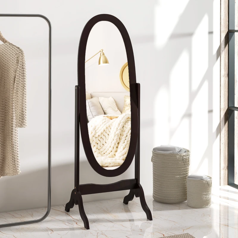 HOMCOM Miroir à pied ovale style shabby chic inclinaison réglable 48 x 46 x 147 cm mdf café