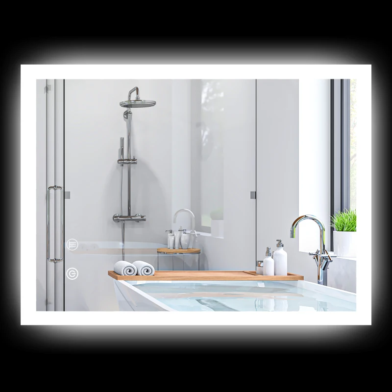 kleankin Miroir mural lumineux LED de salle de bain 80 x 60 cm 3 couleurs luminosité réglable interrupteur tactile transparent