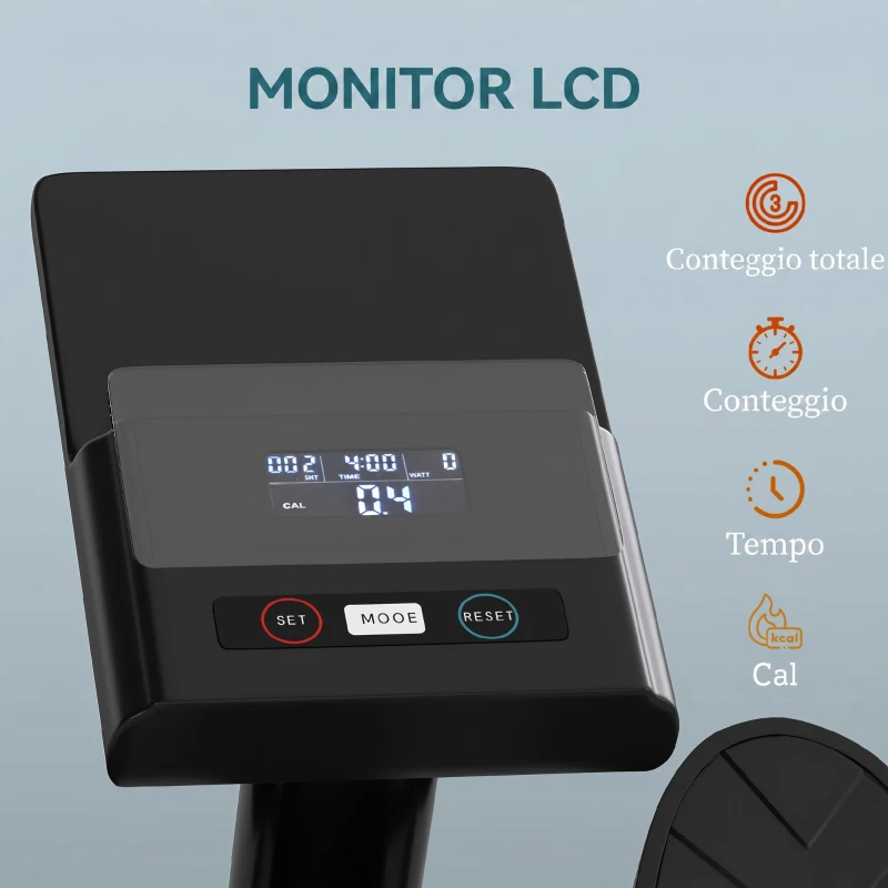 SPORTNOW Vogatore per Casa, Vogatore Compatto con 12 Livelli di Resistenza Idraulica, Monitor LCD, Pedali Antiscivolo, Capacità 130 kg, Salvaspazio