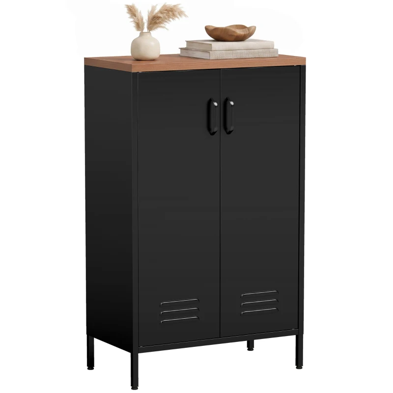 HOMCOM Metall-Sideboard mit 2 Türen und verstellbarem Regal, für Wohnzimmer/Studio, Schwarz