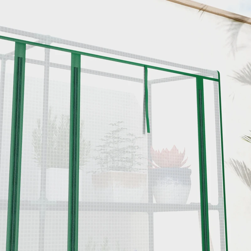 Outsunny Serre de jardin avec étagères à 3 niveaux serre de balcon 3 portes enroulables zippées 215 x 46 x 151 cm blanc