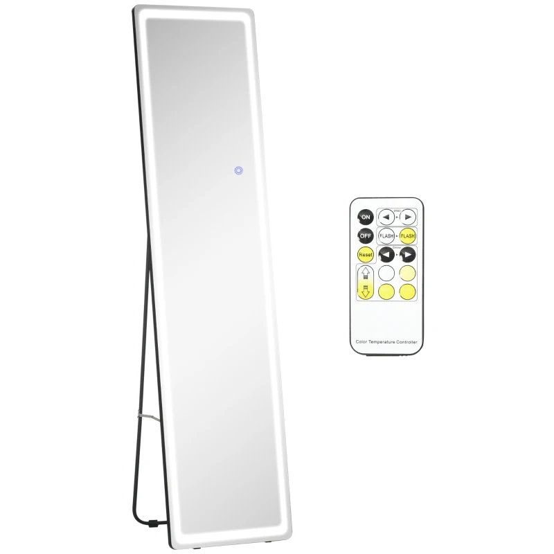 HOMCOM Miroir sur pied ou mural intensité et couleur réglable avec télécommande 40 x 37 x 157,5H cm argenté