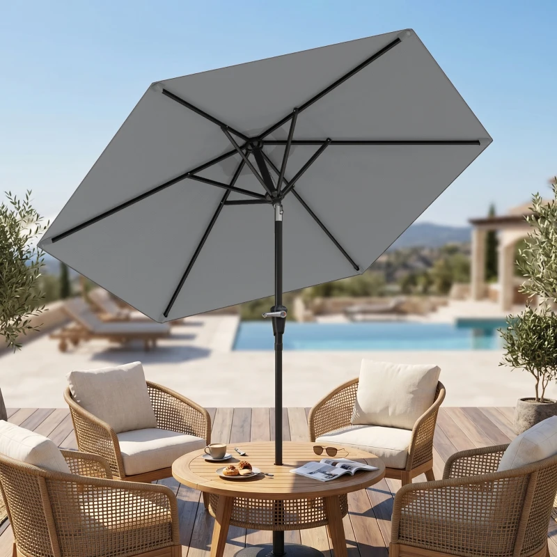 Outsunny Parasol de jardin Parasol droit hexagonal inclinable Ø 2,3 x 2,16H m métal polyester haute densité gris