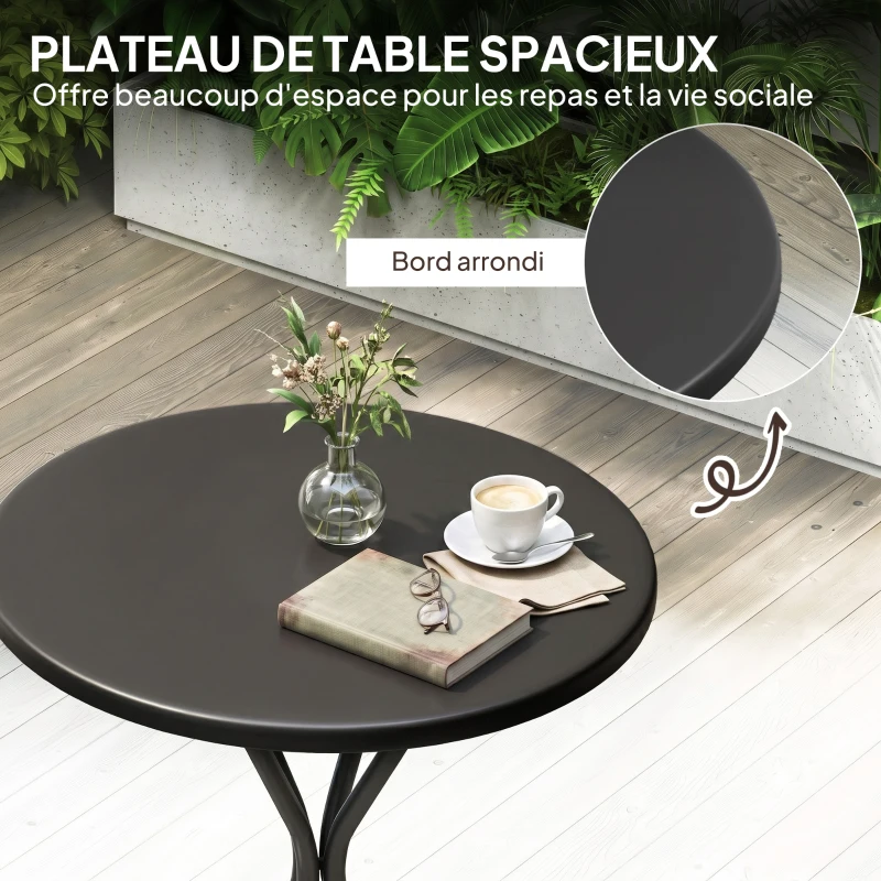 Outsunny Table de jardin ronde Ø 60 cm, table de terrasse cadre en acier, charge de 50 kg, pour intérieur et extérieur, noir