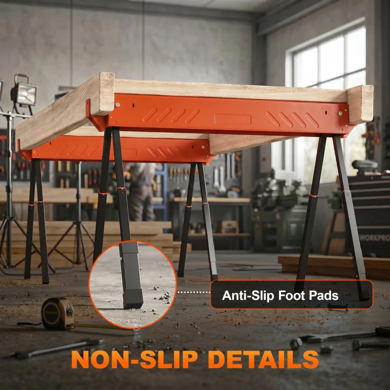 HOMCOM Lot de 2 Tréteaux Pliables en Métal, Charge Max. 500 kg, Tréteaux Portables, Hauteur Réglable 71-85,5cm, Orange