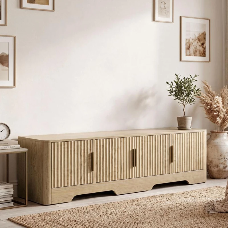 HOMCOM Móvel TV 152 cm Móvel para Televisor até 152,4 cm 4 Portas Caneladas e Prateleiras Ajustáveis Carvalho