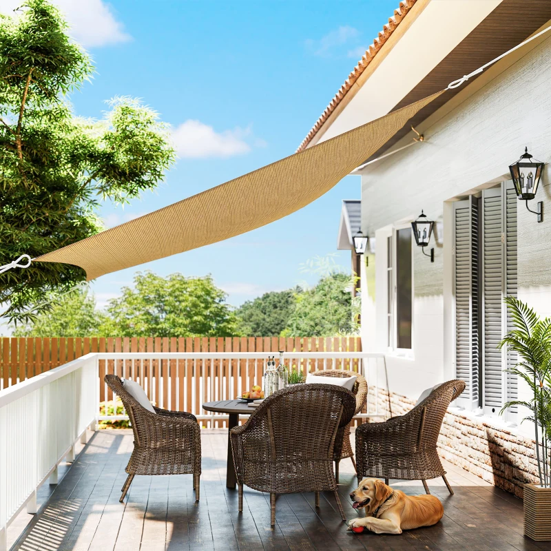 Outsunny Voile d'ombrage rectangulaire 4x6m toile ombrage extérieur protection anti-UV 185g/m² HDPE, pour jardin terrasse extérieur patio piscine balcon, sable