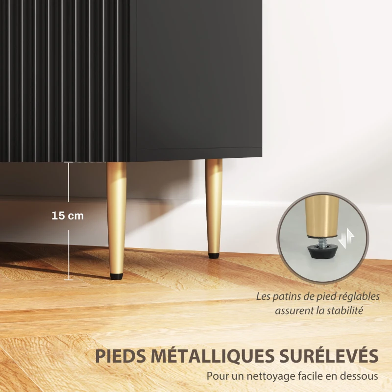 HOMCOM Buffet meuble cuisine rangement avec 3 tiroirs, étagères réglables, placards à portes cannelées, 120 x 40 x 90 cm, noir