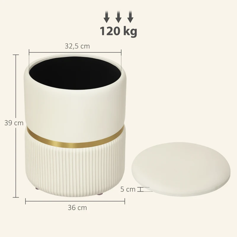 HOMCOM Pouf tabouret repose-pied coffre de rangement en velours côtelé 36 x 36 x 44 cm pour salon chambre beige