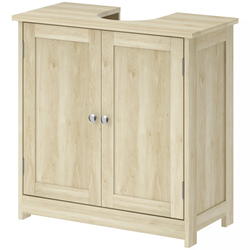 kleankin Meuble Salle de Bain sous Lavabo, Meuble sous-Vasque, Placard 2 Portes avec Étagère, 60x30x60cm, Chêne