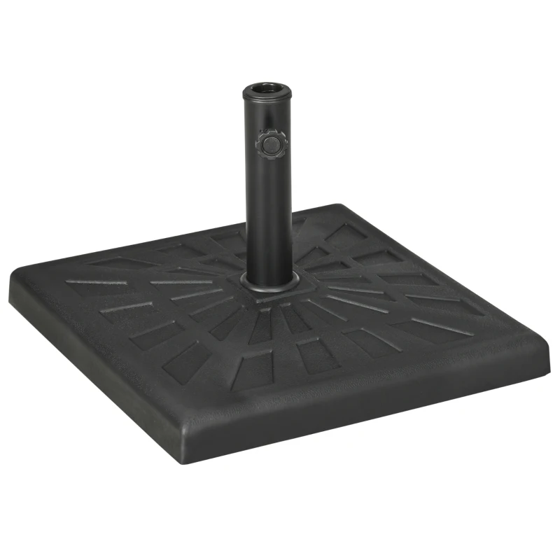 Outsunny 19kg Resin Garden Parasol Base Holder - Square Outdoor Market Umbrella Stand, Weight for Poles of Φ32mm, Φ38mm, and Φ48mm, Black
