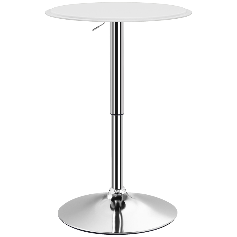 HOMCOM Tavolo Bar Rotondo Ø63 cm, Regolabile in Altezza 67-93cm con Struttura in Metallo, Piano Girevole 360°, per Cucina Sala da Pranzo, Bianco