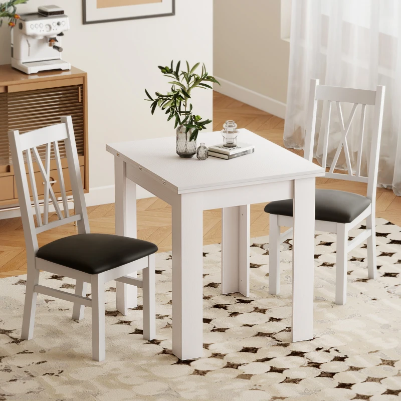 HOMCOM Ausziehbarer Esstisch für 4-6 Personen aus Holz und Stahl, 140x80x77.5 cm, Weiß Holzoptik