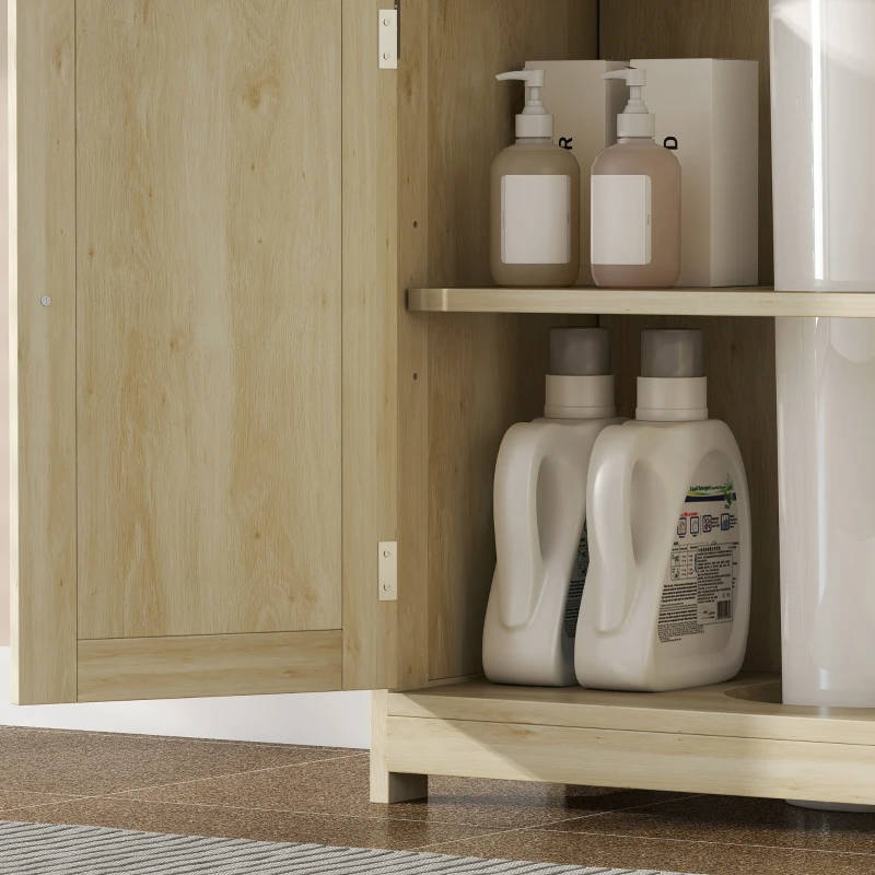 kleankin Meuble Salle de Bain sous Lavabo, Meuble sous-Vasque, Placard 2 Portes avec Étagère, 60x30x60cm, Chêne