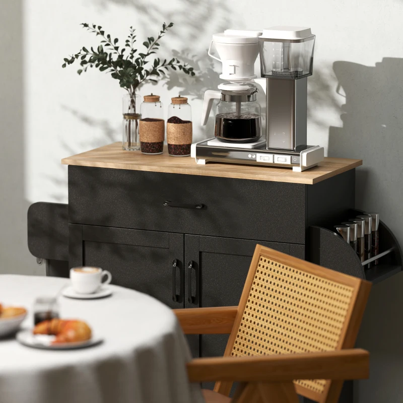 HOMCOM Dessert îlot de cuisine multi-rangements tiroirs placard 2 portes avec étagère réglable 105 x 36 x 85 cm noir