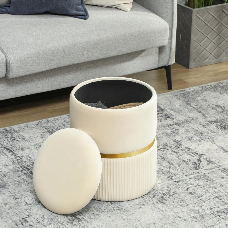 HOMCOM Pouf tabouret repose-pied coffre de rangement en velours côtelé 36 x 36 x 44 cm pour salon chambre beige
