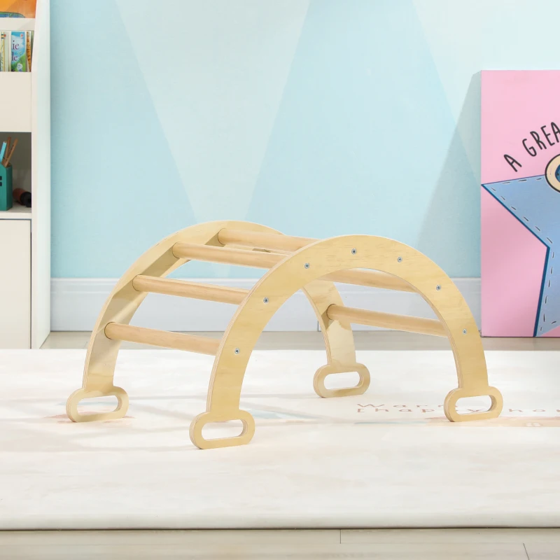 AIYAPLAY Arche escalade enfants bascule en bois d'intérieur pour garçons & filles, tout-petits de 18 à 48 mois, bois naturel