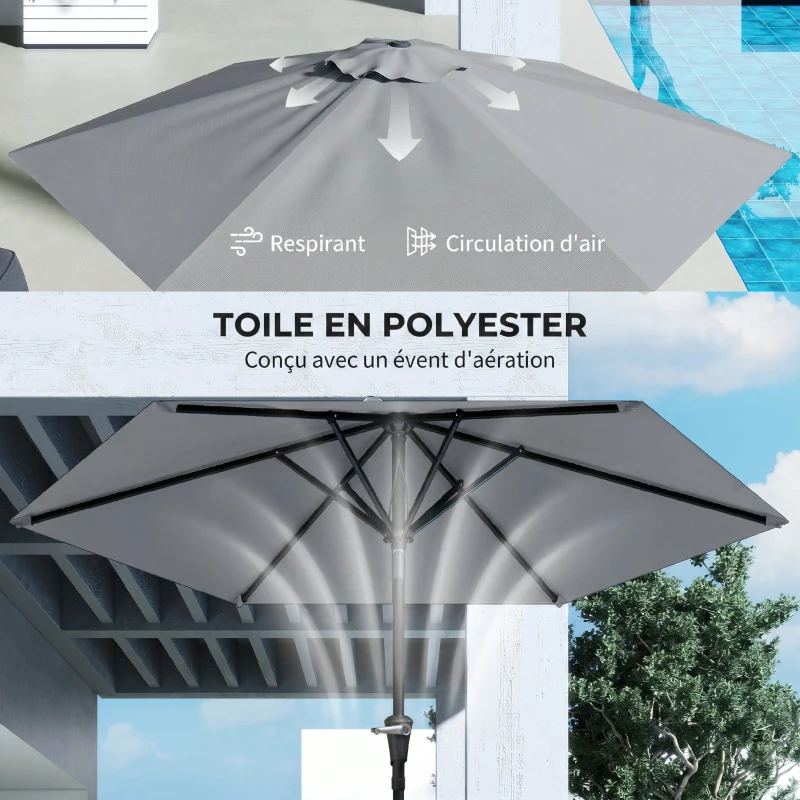 Outsunny Parasol de jardin Parasol droit hexagonal inclinable Ø 2,3 x 2,16H m métal polyester haute densité gris