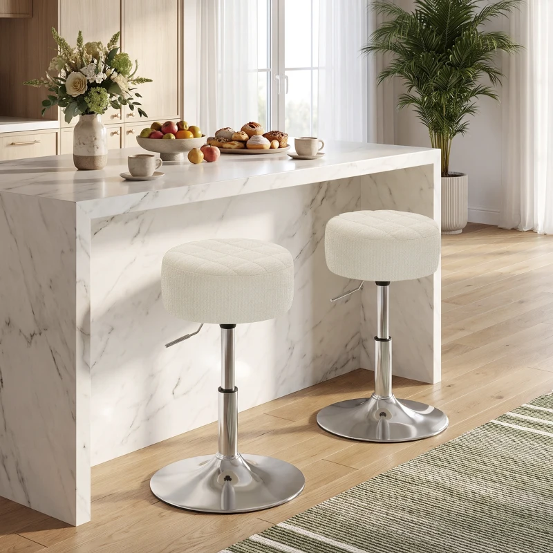 HOMCOM Banqueta de penteadeira em PU, banqueta de maquiagem giratória, banqueta de bar regulável em altura 51-66 cm, creme