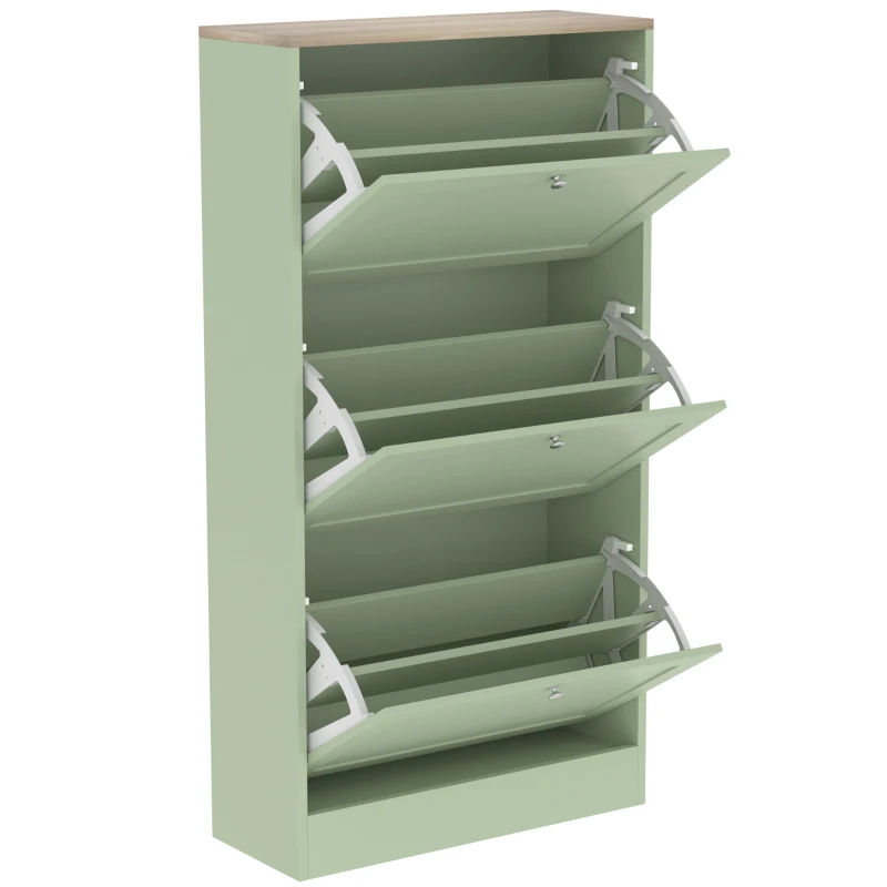 HOMCOM Móvel para Sapatos Estilo Moderno 3 Portas Basculantes 18 Pares de Sapatos 60x23,5x115 cm Verde
