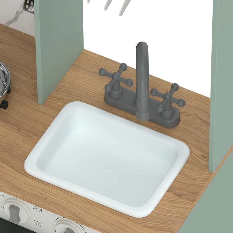 AIYAPLAY Cuisine enfant jouet d'imitation, dinette enfant avec cuisinière, évier, micro-ondes, 5 accessoires, vert