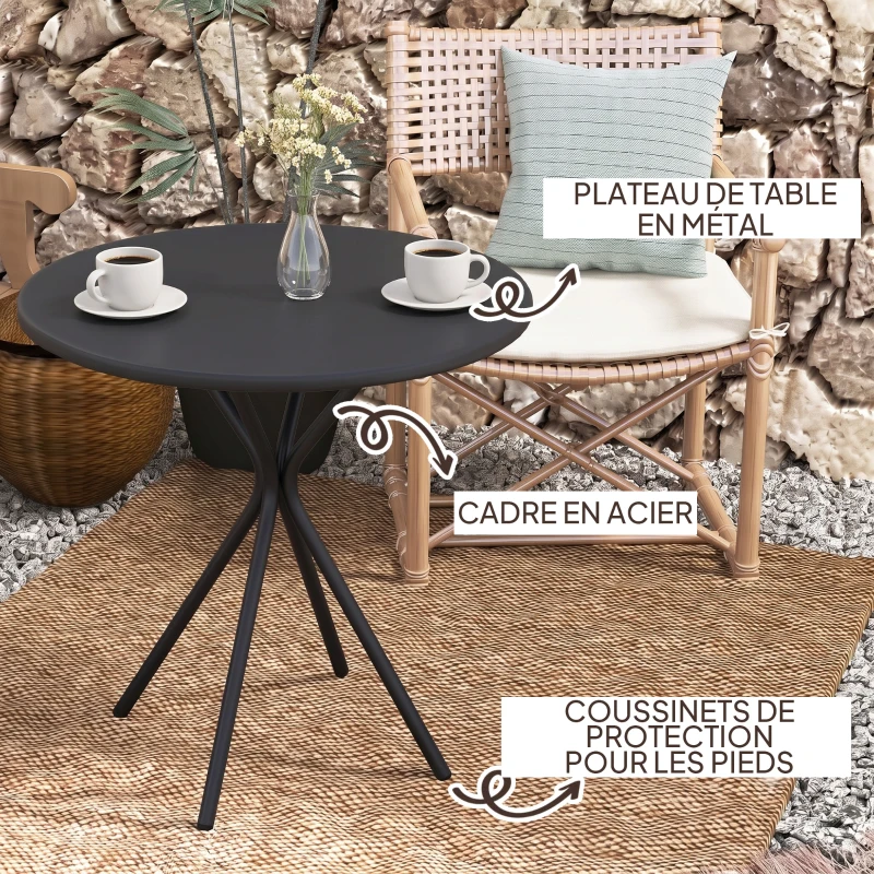 Outsunny Table de jardin ronde Ø 60 cm, table de terrasse cadre en acier, charge de 50 kg, pour intérieur et extérieur, noir