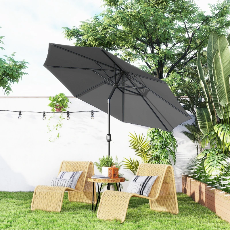Outsunny Parasol de Jardin Extérieur 3x3 m, Parasol Inclinable Octogone avec Manivelle, 8 Baleines, Anti-UV, Gris Foncé