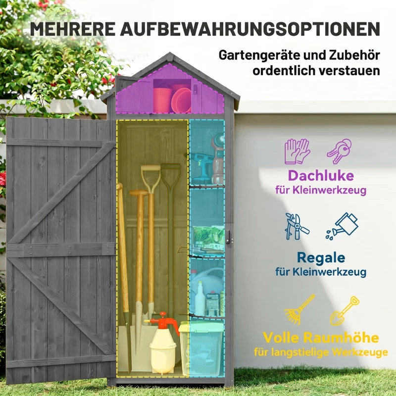Outsunny Gartenschrank Holz abnehmbare Eckregale Gekipptes Asphaltdach Verriegelte Türen wasserfest 77x54,2x179cm