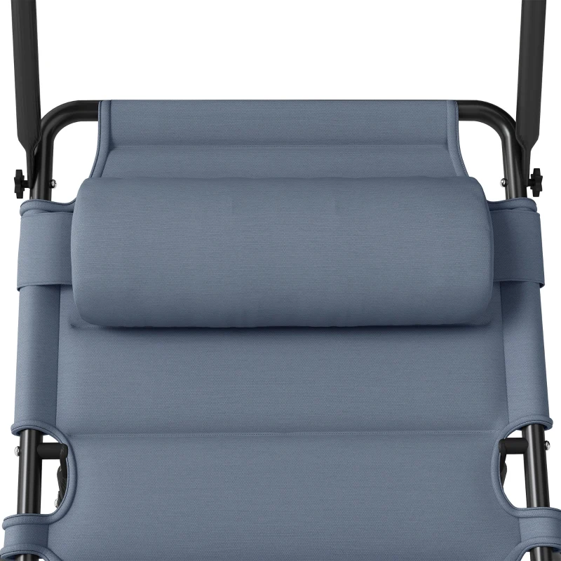Outsunny Bain de soleil chaise longue pliante avec pare-soleil, appuie-tête inclinable en tissu Oxford 70 x 200 x 45 cm gris