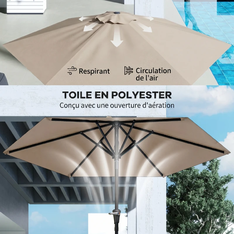 Outsunny Parasol de jardin Parasol droit hexagonal inclinable Ø 2,3 x 2,16H m métal polyester haute densité beige