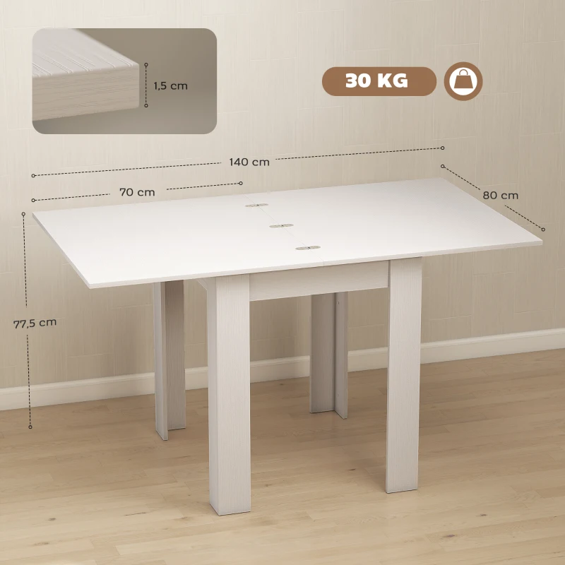 HOMCOM Ausziehbarer Esstisch für 4-6 Personen aus Holz und Stahl, 140x80x77.5 cm, Weiß Holzoptik