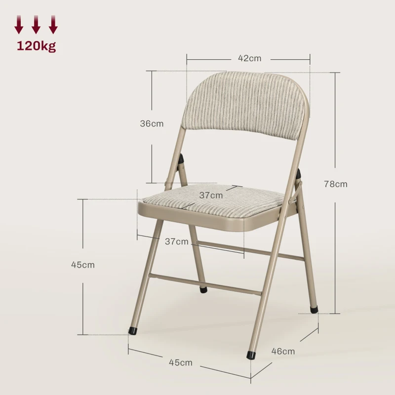 HOMCOM Set di 4 Sedie Pieghevoli con Seduta Imbottita in poliestere e Struttura in Acciaio, Beige