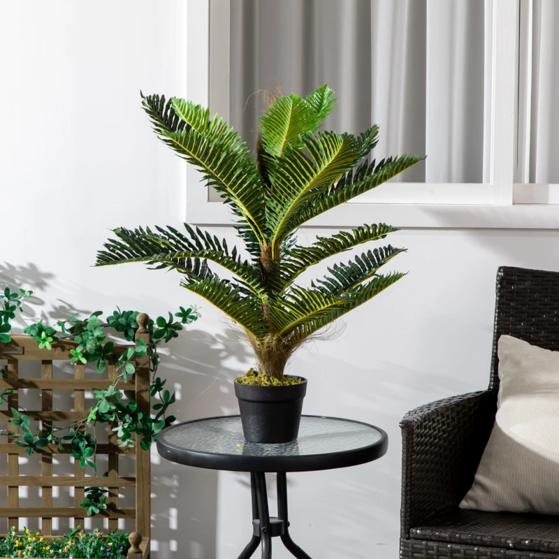 HOMCOM Plante artificielle palmier 85 cm avec 18 grandes feuilles grand réalisme pot inclus