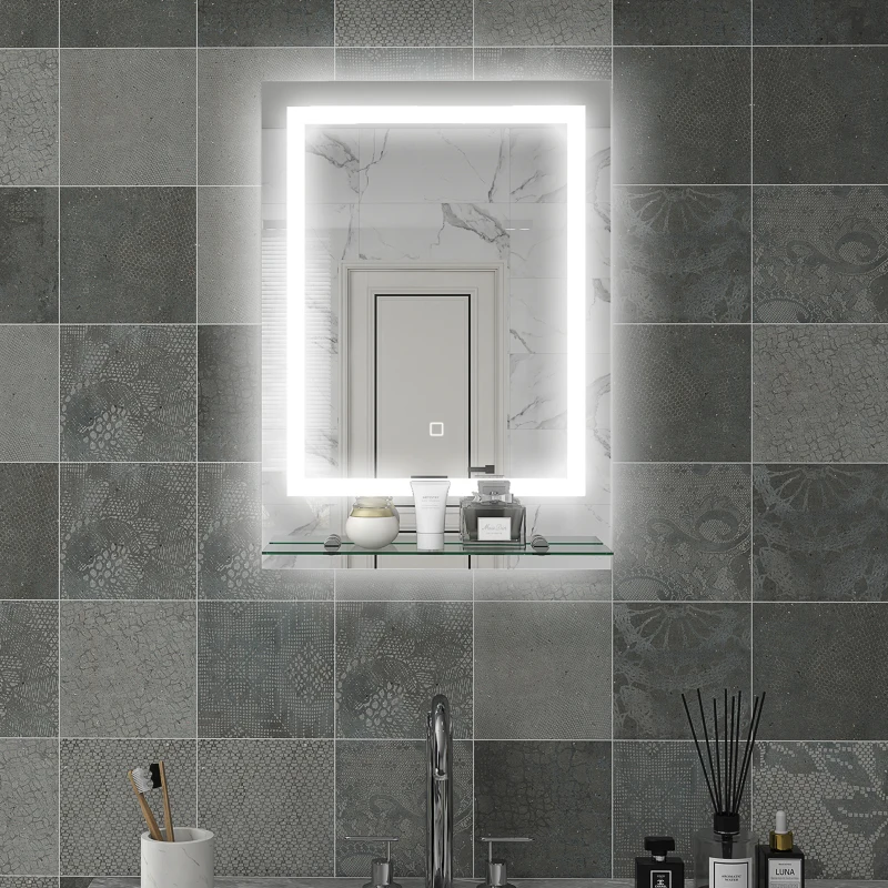 kleankin Miroir rectangulaire mural lumineux LED de salle de bain 70 x 50 cm