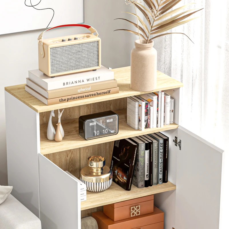 HOMCOM Credenza Cucina Scandinava con 2 Ante, Ripiano Regolabile, Gambe in Legno di Pino, 80x38x102 cm, Bianco e Rovere