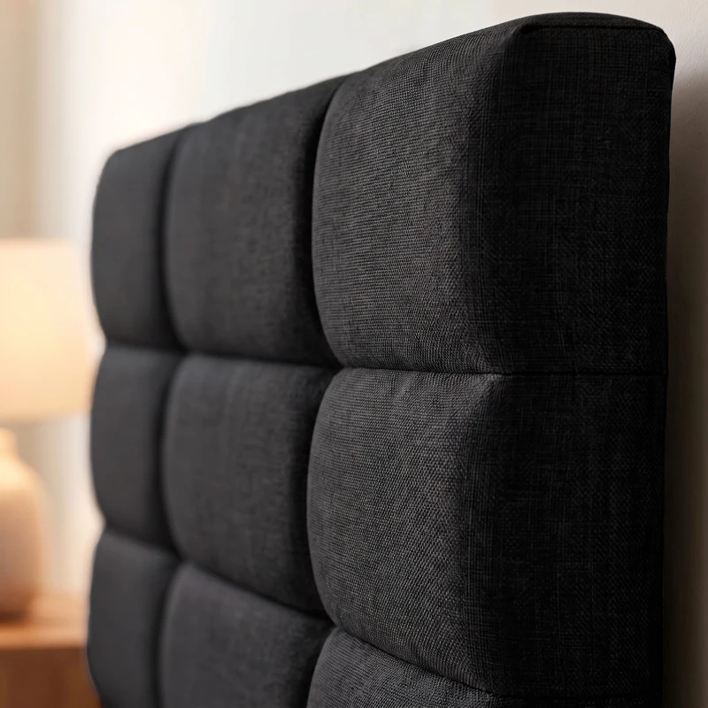 HOMCOM Estructura de Cama 140x200 cm con Lamas de Madera Cama Doble Acolchada en Efecto Lino con Almacenamiento Inferior sin Ruido Negro