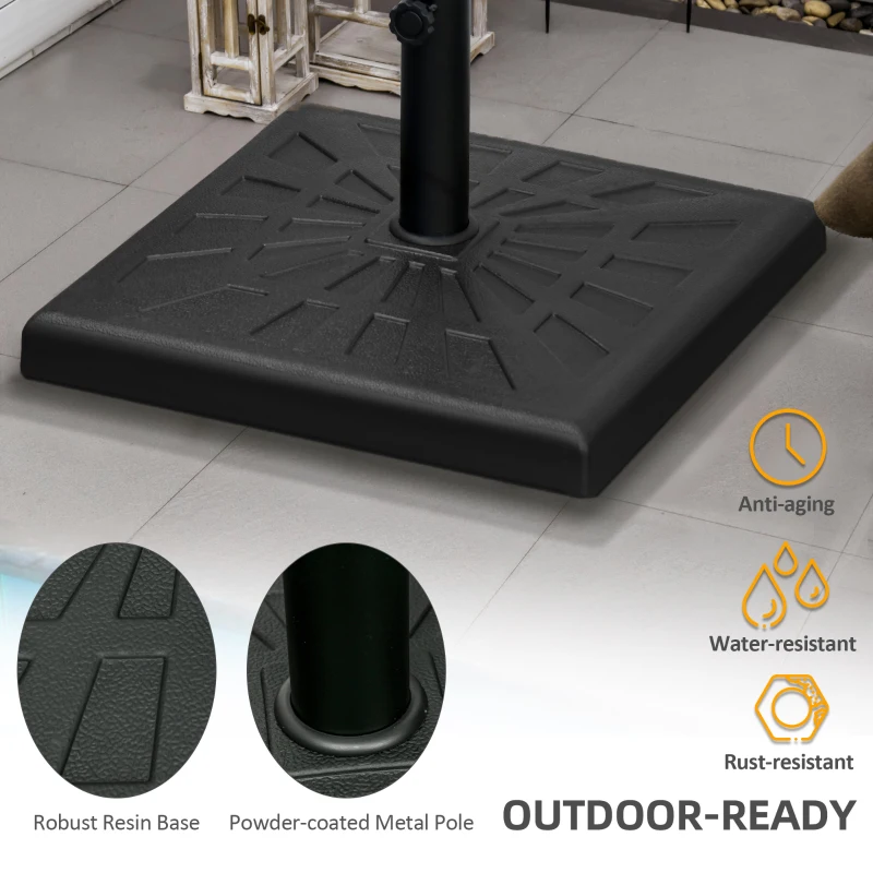Outsunny 19kg Resin Garden Parasol Base Holder - Square Outdoor Market Umbrella Stand, Weight for Poles of Φ32mm, Φ38mm, and Φ48mm, Black