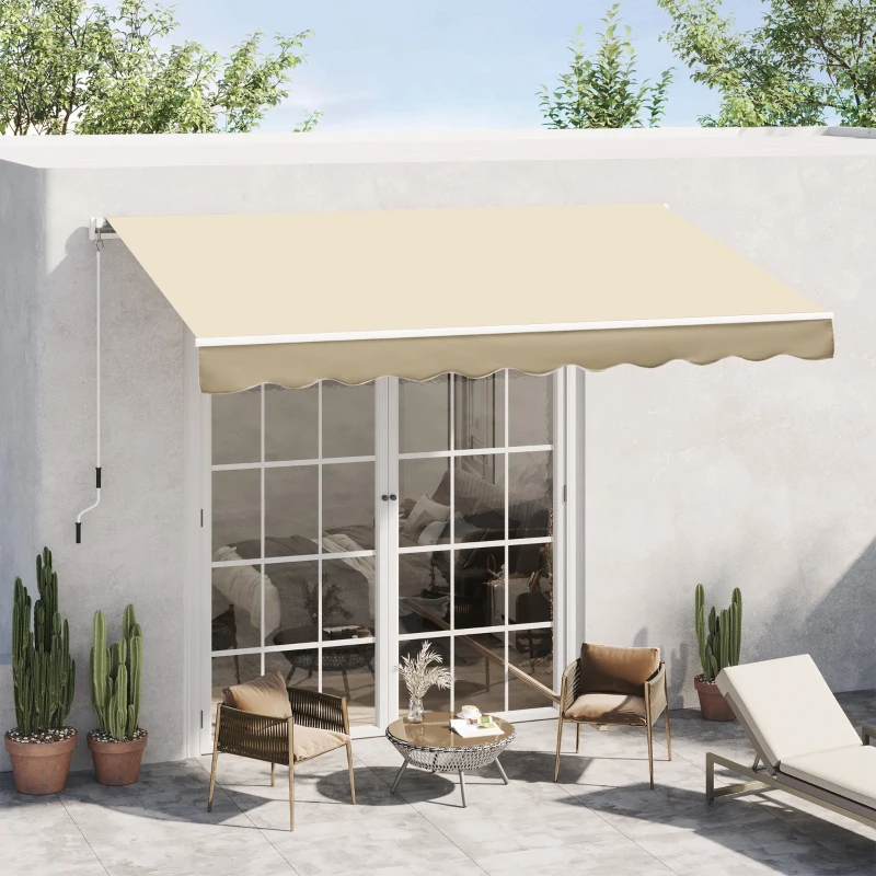 Outsunny Store banne manuel rétractable 295 x 245 cm avec manivelle, protection UV, cadre en aluminium, beige