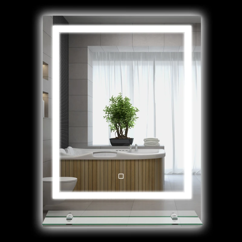 kleankin Miroir rectangulaire mural lumineux LED de salle de bain 70 x 50 cm