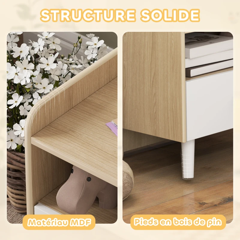 AIYAPLAY Table de chevet enfant table de nuit enfant avec tiroir et niche, petite table d'appoint en bois pour chambre d'enfant