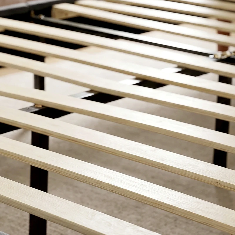 HOMCOM Estructura de Cama 140x200 cm con Lamas de Madera Cama Doble Acolchada en Efecto Lino con Almacenamiento Inferior sin Ruido Negro