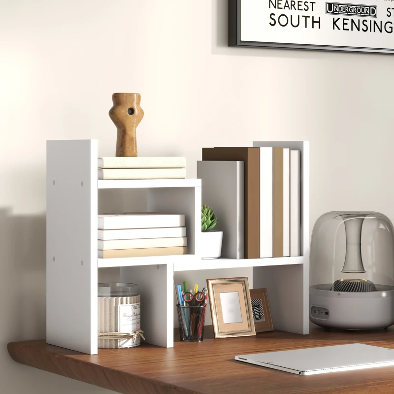 HOMCOM Étagère de bureau modulable, organisateur de bureau multifonctionnel, 2 pièces, MDF, blanc
