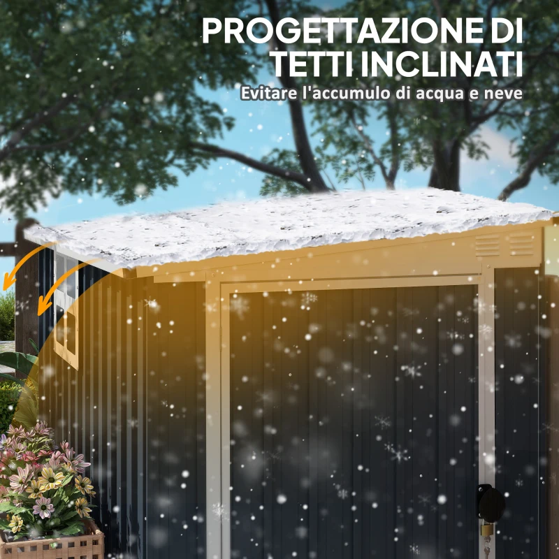 Outsunny Casetta da Giardino in Acciaio 1.2x1.9 m con Porta Bloccabile e Prese d'Aria, Grigio Scuro