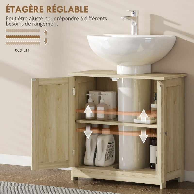 kleankin Meuble Salle de Bain sous Lavabo, Meuble sous-Vasque, Placard 2 Portes avec Étagère, 60x30x60cm, Chêne