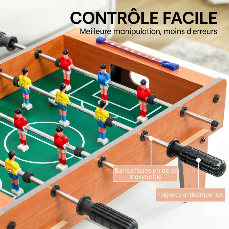 SPORTNOW Mini Babyfoot Jeu de Table Baby-Foot Panneaux de Score et 2 Balles 50,6x50,5x18cm Finition Bois Naturel