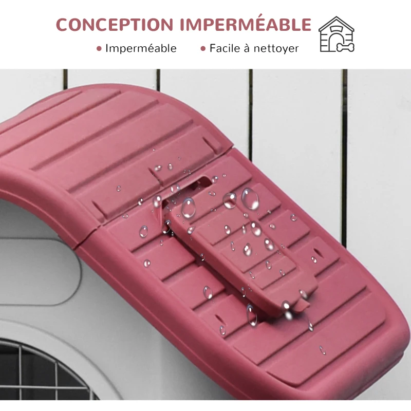 PawHut Niche pour chien extérieur et intérieur double porte en métal et multi-ventilation 59 x 75 x 66 cm rouge