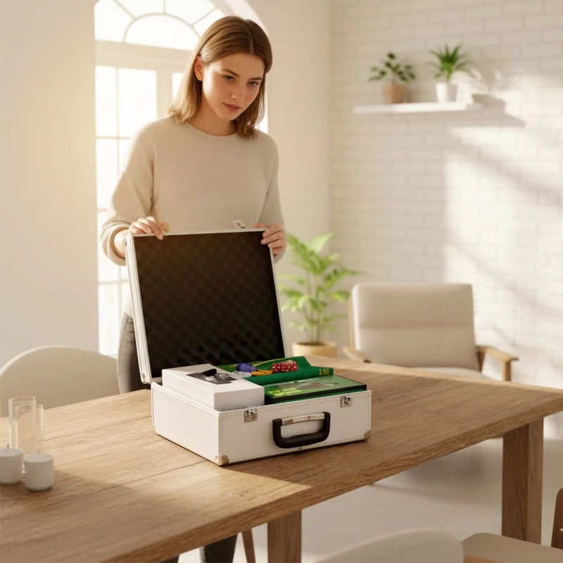 SPORTNOW Mallette de Poker Coffret de Poker Complet 300 Jetons, Cartes à Jouer, Dés, Dealer, Tapis, Clés, Boîtier en ABS, Argent