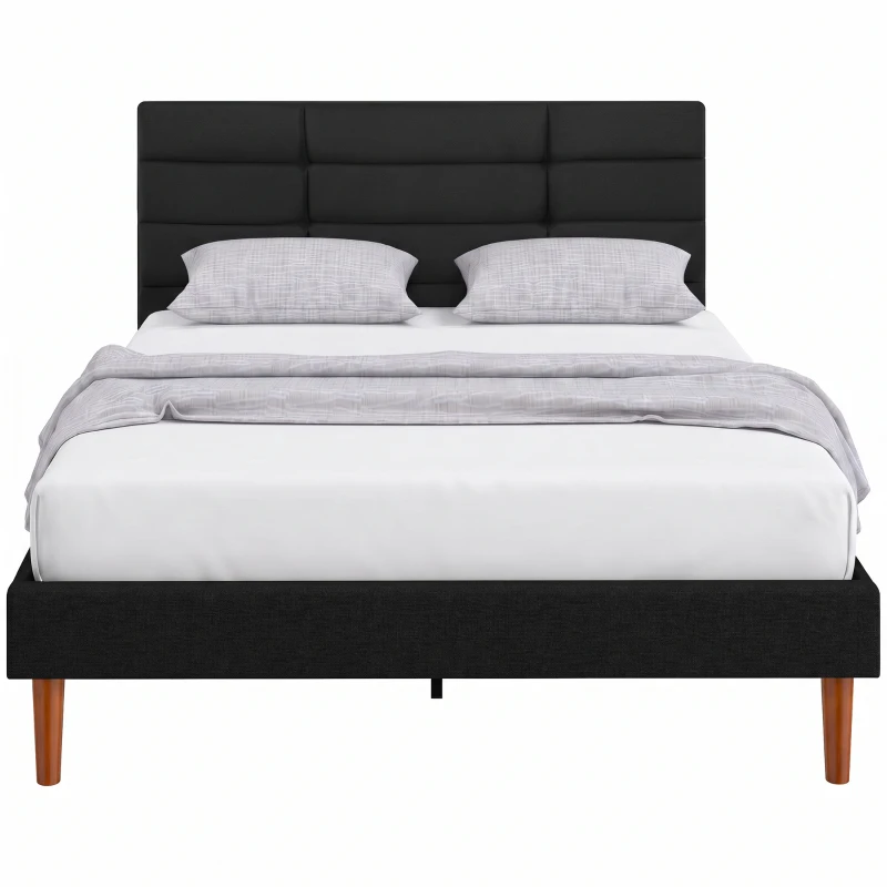 HOMCOM Bettgestell 140 x 200 cm mit Lattenrost, Doppelbett gepolstert in Leinenoptik, Stauraum unter dem Bett, geräuscharm, Schwarz