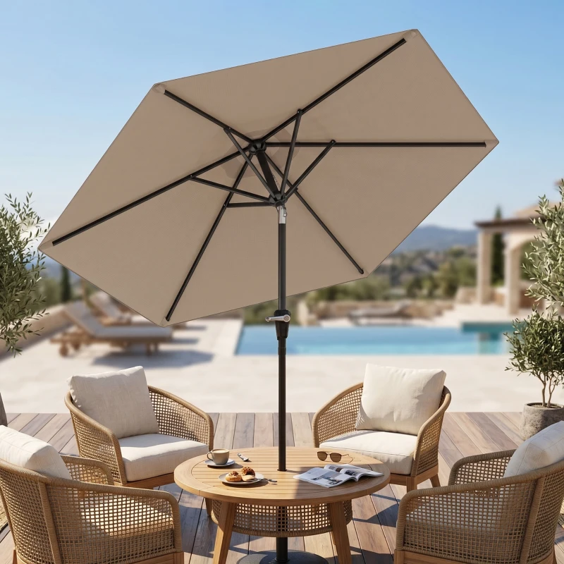 Outsunny Parasol de jardin Parasol droit hexagonal inclinable Ø 2,3 x 2,16H m métal polyester haute densité beige